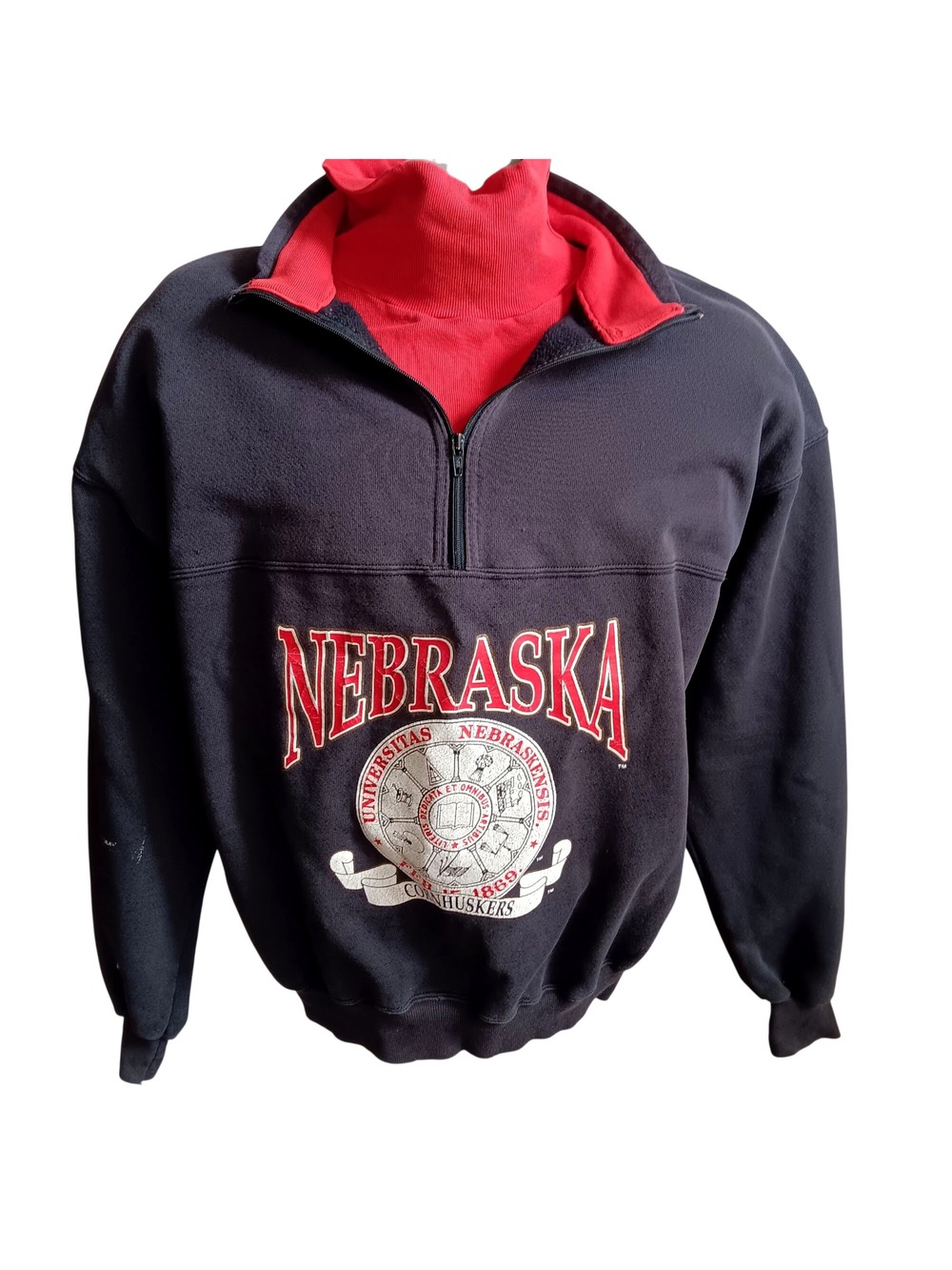 Large Nebraska Cornhuskers Vintage 1/2 Zip Sweat Shirt 1990's Black Dodger USA